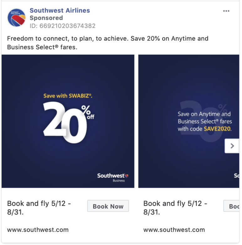 Southwest Airlines CTA: Book now